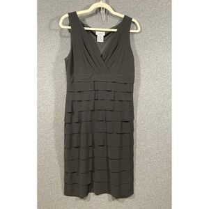 Maggy L Black Tiered‎ Ruffle Sleeveless V-Neck Cocktail Sheath Dress Size 10